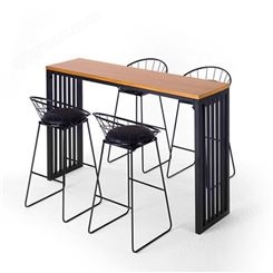 实木吧台桌 高脚家用靠墙长桌 酒吧餐厅咖啡铁艺桌椅组合
