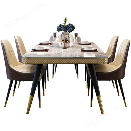 鼎富DF601大理石餐桌椅组合 轻奢简约现代小户型长方形家用吃饭桌子 6人餐台