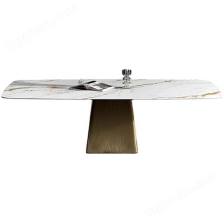 鼎富 意式轻奢亮光岩板餐桌 长方形饭桌 不锈钢大理石餐桌DF-0022