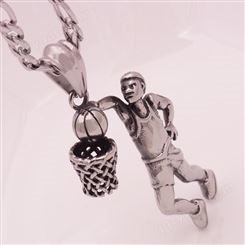 不锈钢钛材质灌篮高手吊坠 复古个性项链篮球爱好者 首饰加工厂