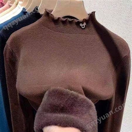 一体绒半高领毛衣 加绒加厚保暖打底衫女式秋冬内搭针织
