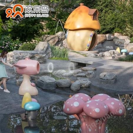 亲水平台淋水蘑菇玻璃钢戏水小品可定做水上乐园泳池玩水设备