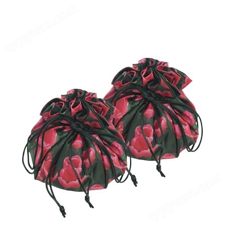 抽绳色丁布袋 拉绳首饰珠宝礼品包装抽绳袋 红色印花束口锦囊袋