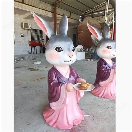 户外玻璃钢透光兔子雕塑定做 节日美陈卡通发光造型设计