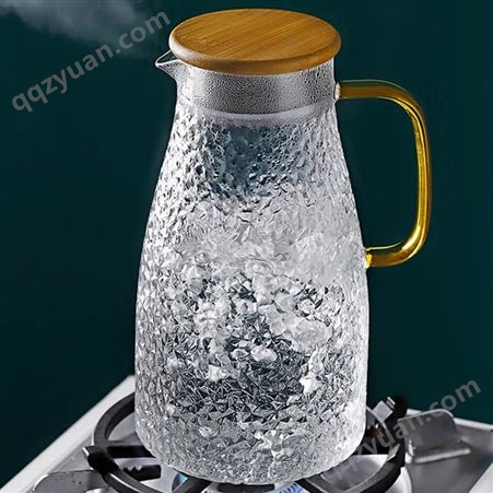 冷水壶玻璃耐高温家用大容量凉水瓶泡茶壶套装锤纹防摔耐热开水杯