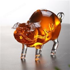 手工吹制  玻璃猪酒瓶  空心猪醒酒器   生肖猪泡酒器  动物猪白酒瓶