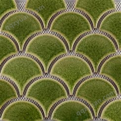 北欧冰裂鱼鳞砖扇形绿色马赛克电视背景墙贴浴室卫生间厨房陶瓷砖
