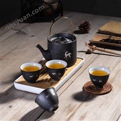 黑陶日式功夫茶具套装 办公室家用泡茶器 便携旅行陶瓷茶具套装
