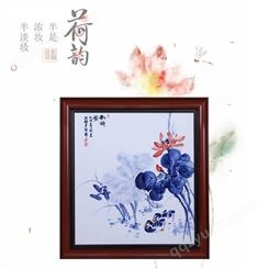 景德镇陶瓷瓷板画 名家手绘青花中式壁画 写意桃花正方形陶瓷画