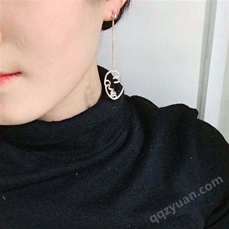 【今泊二】韩版简约美女头像气质百搭耳钉长款耳环女对称个性饰品礼物