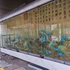 新中式古风画玻璃 复古大气简约 移门平开门夹画压花玻璃 定制