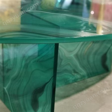 意式现代玻璃茶几 轻奢彩色玻璃桌 客厅纹理磨边钢化玻璃